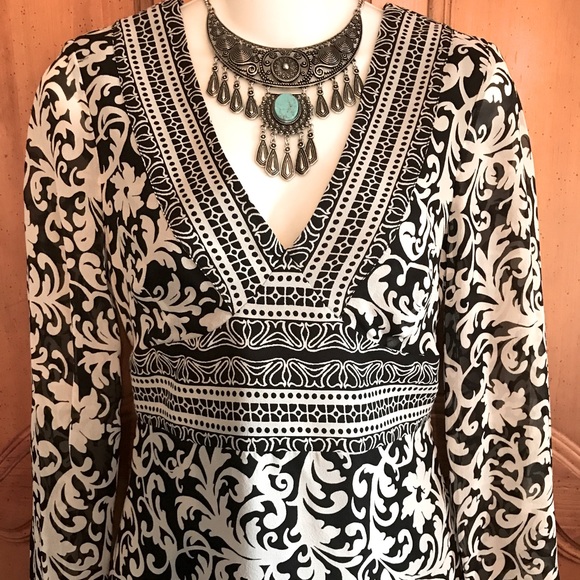 NWT SILK BOHO BABYDOLL WHITE HOUSE BLACK MARKET TUNIC TOP - Picture 3 of 5